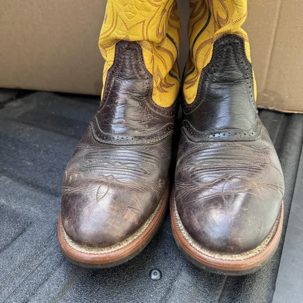 Ariat Boots Mens Size‎ 10.5 D Brown Yellow Leather Western Cowboy Pull Holes ATS